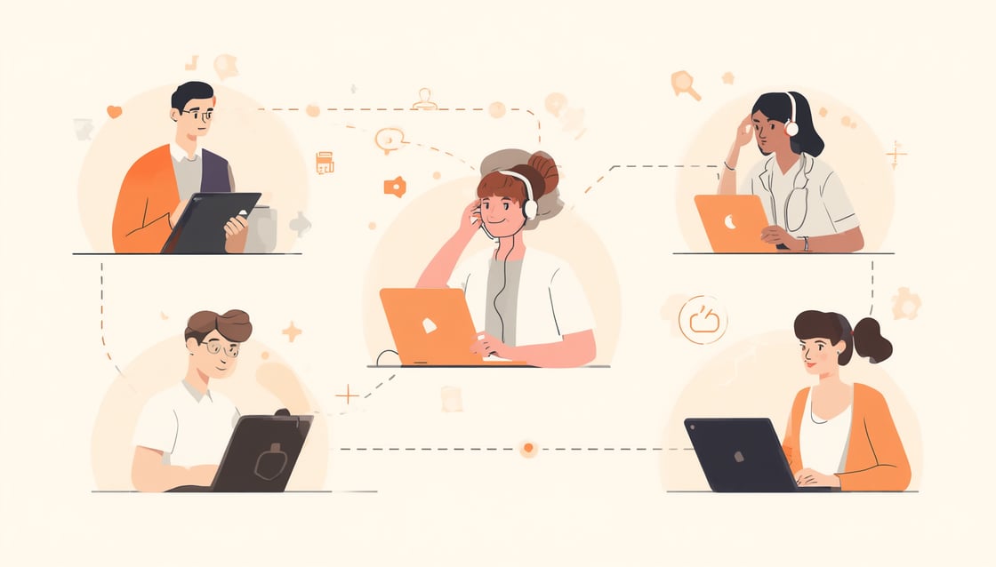 Illustration showing diverse learners engaging with online course content in different ways, including reading, listening, and using accessibility features to represent inclusive learning for neurodiverse learners.